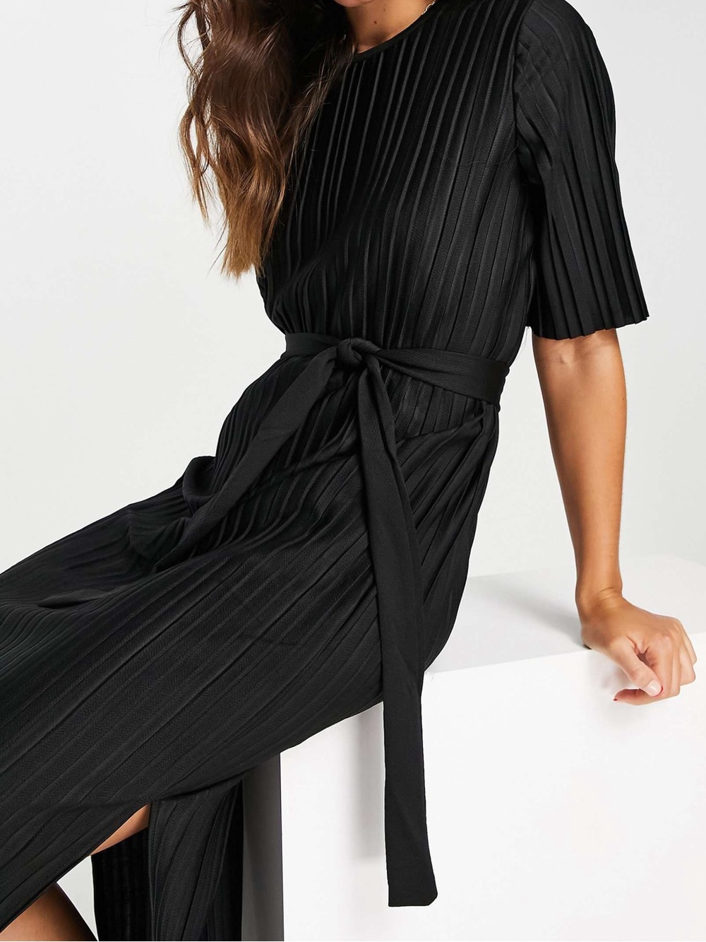 Selected Femme Black Pleated Midi Dress Size XS